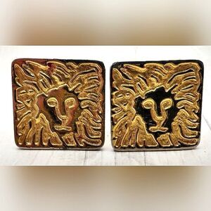 Anne Klein Gold Lion Clip on Earrings Vintage Women's Accessories